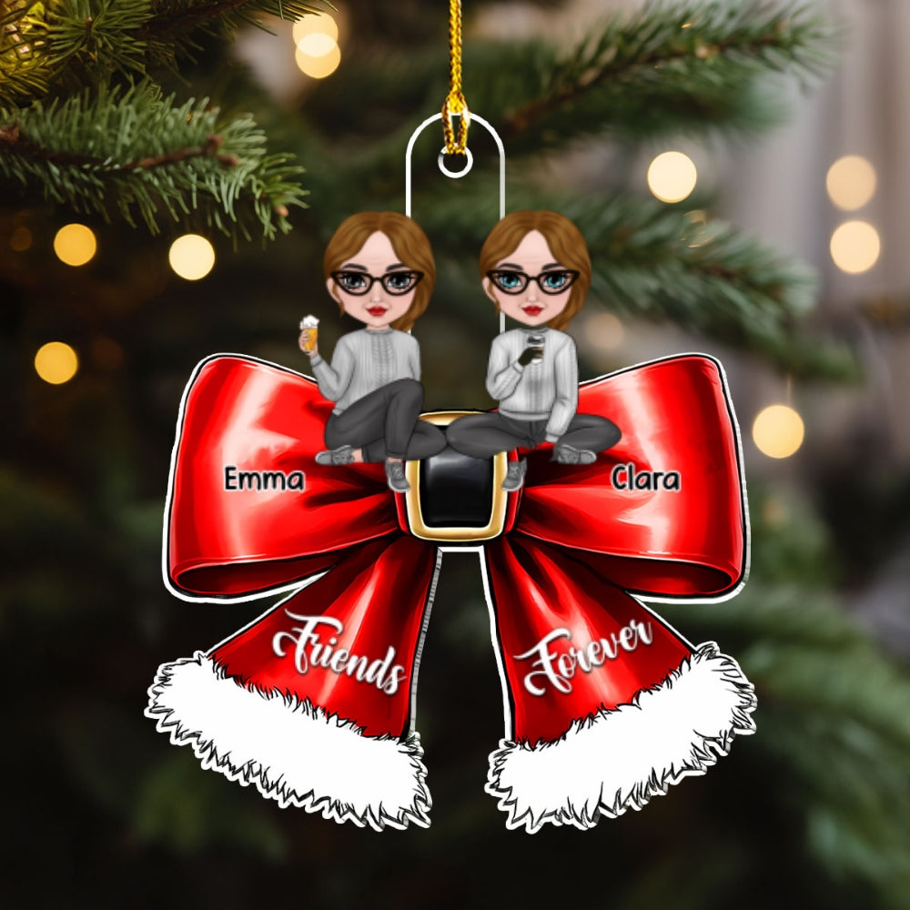 Bestie Sitting On Bowtie - Personalized Custom Acrylic Ornament