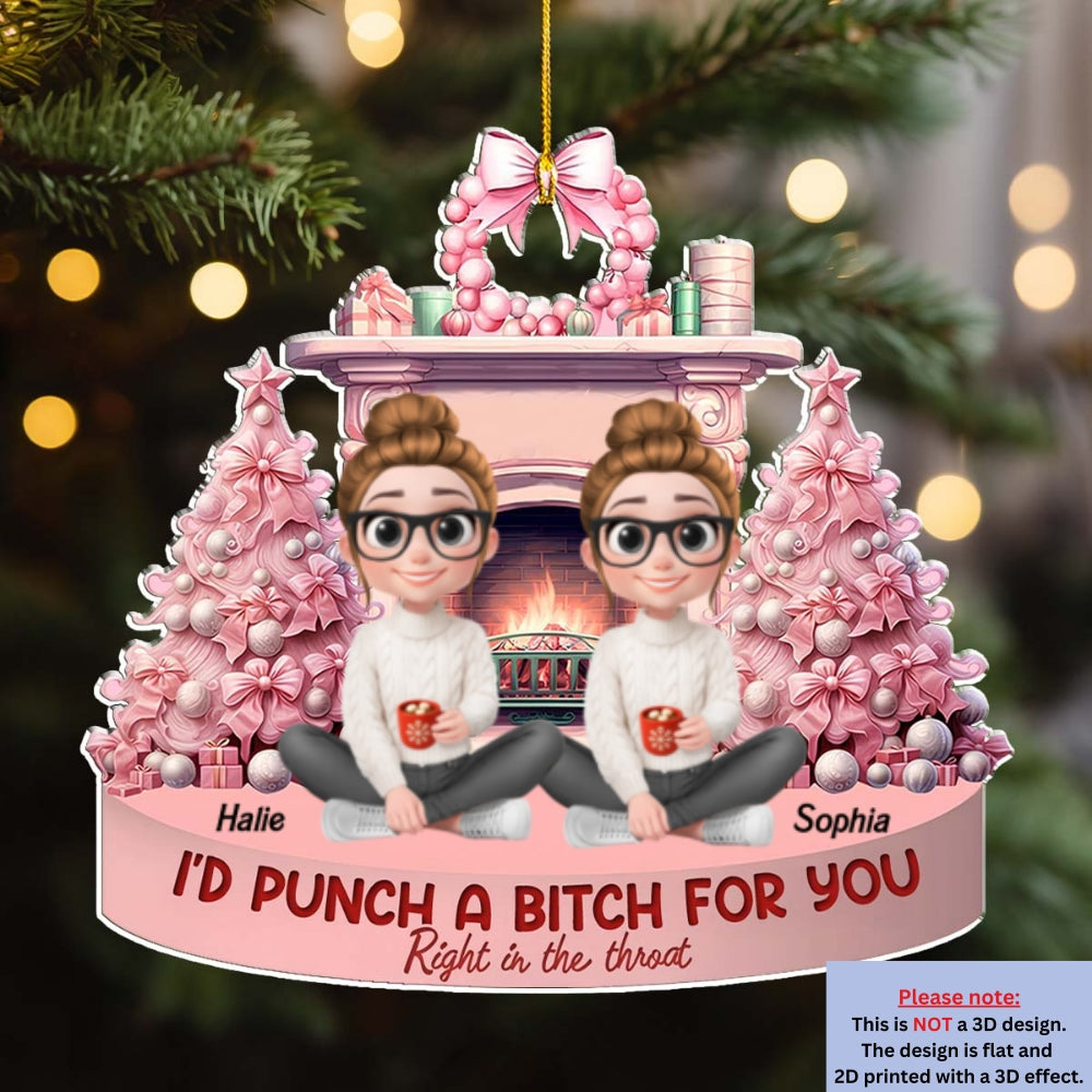 Pink Christmas Best Friends - Personalized Custom Acrylic Ornament