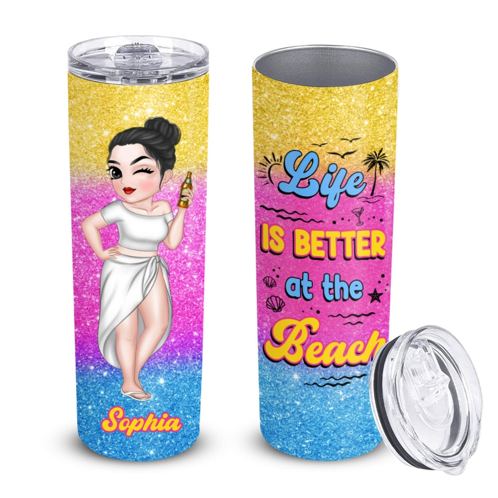Better At The Beach - Personalized Custom Skinny Tumbler