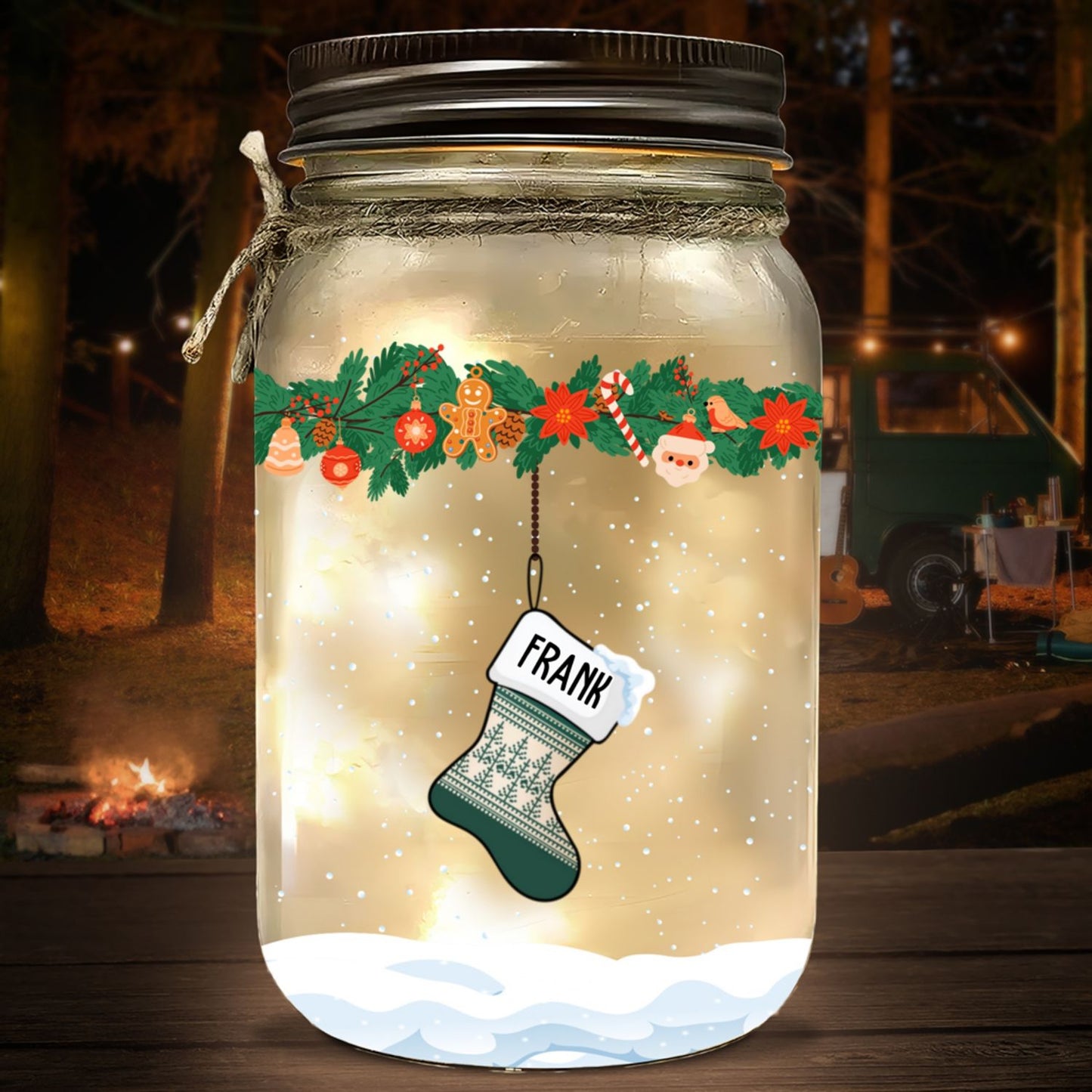 Lovely Stocking - Personalized Custom Mason Jar Light