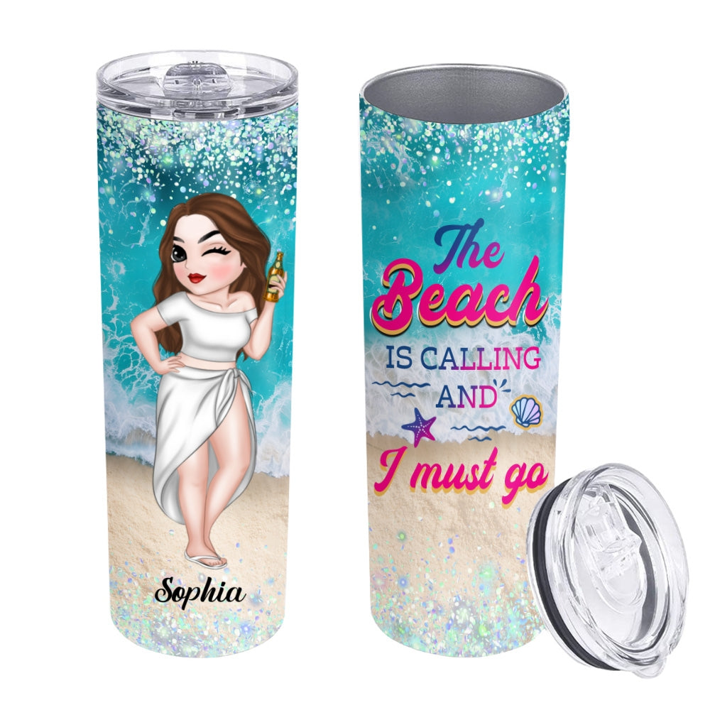 Beach Is Calling - Personalized Custom Skinny Tumbler