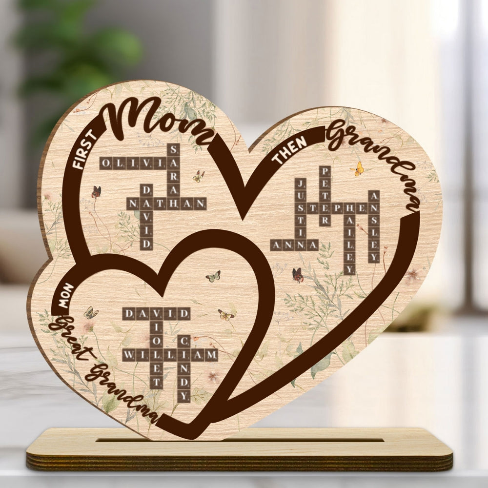 First Mom Now Grandma - Personalized Custom 2-Layer Wood Plaque With Flat Base
