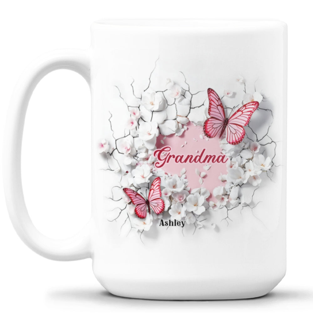 Grandma Butterfly - Personalized Custom 3D Inflated Effect Coffee Mug