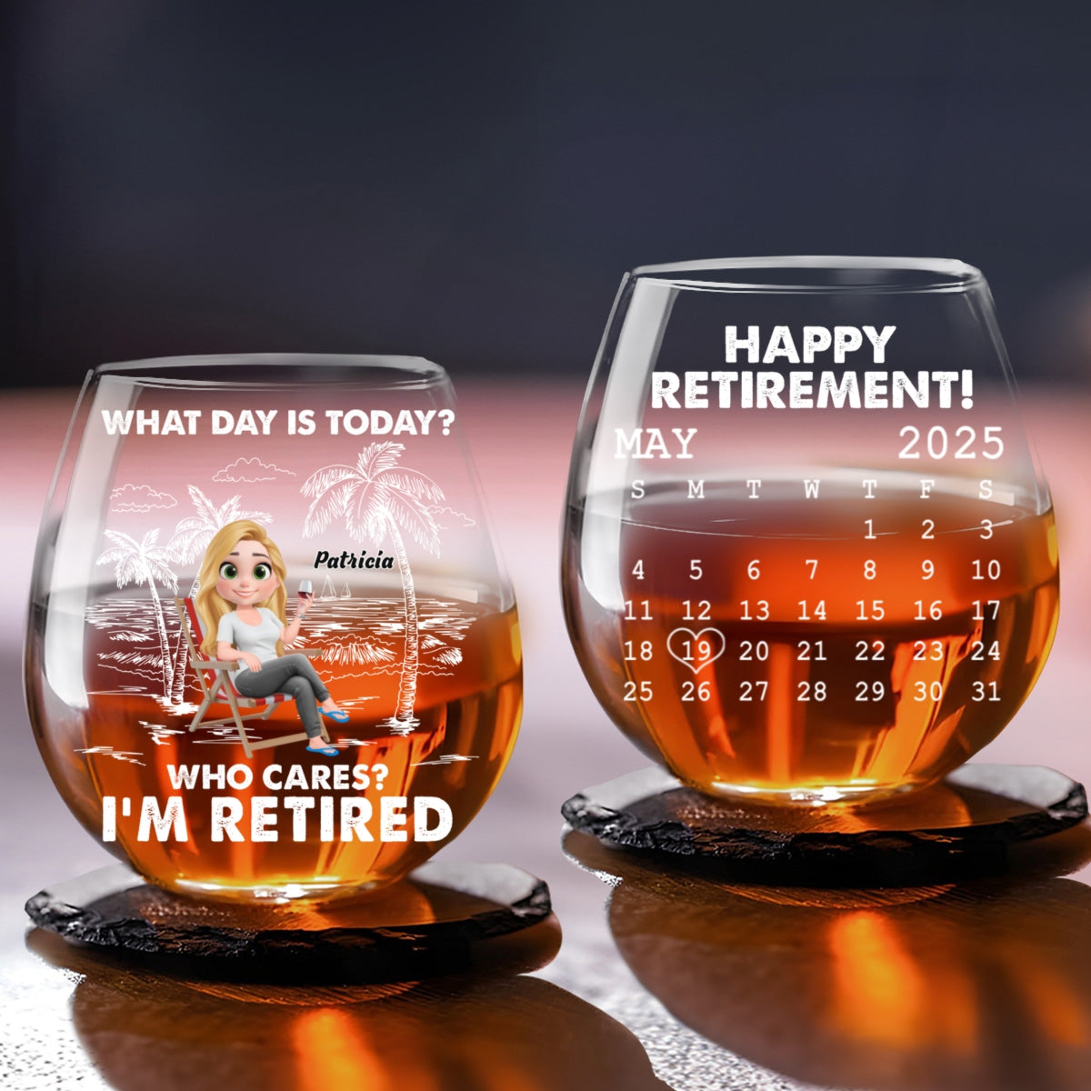 I Am Retired - Personalized Custom Wine Glass