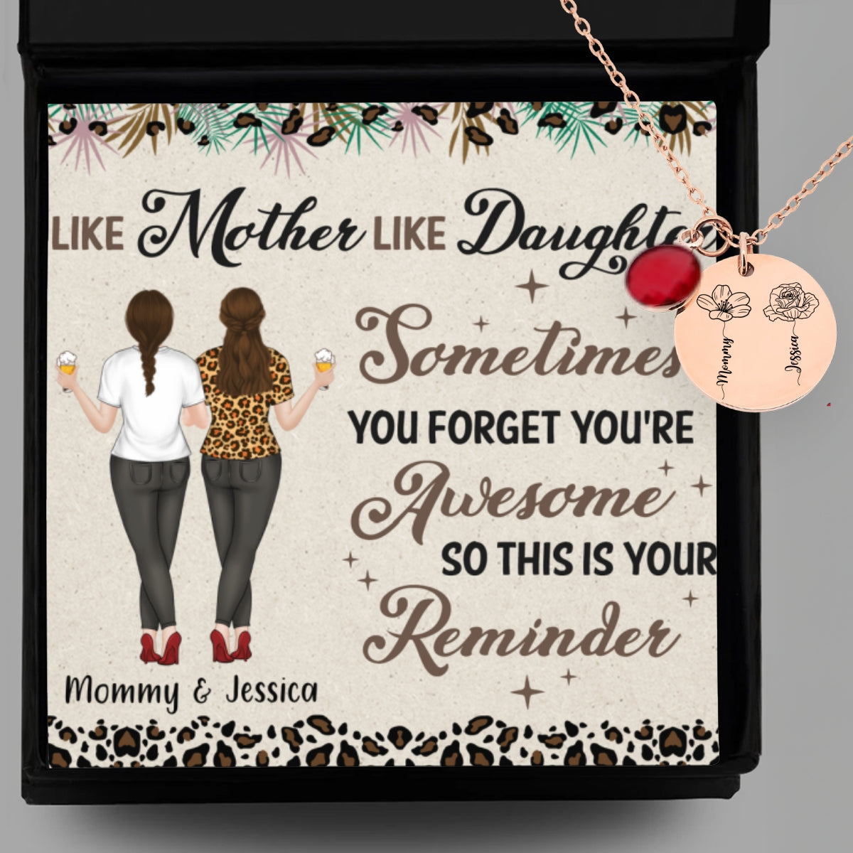 Like Mother Like Daughter - Personalized Custom Birthstone Necklace With Message Card