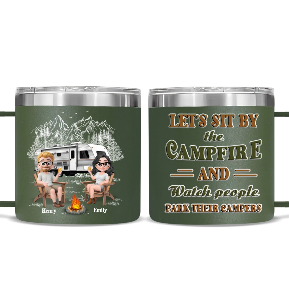 Memories At Campsite - Personalized Custom 14oz Stainless Steel Tumbler With Handle