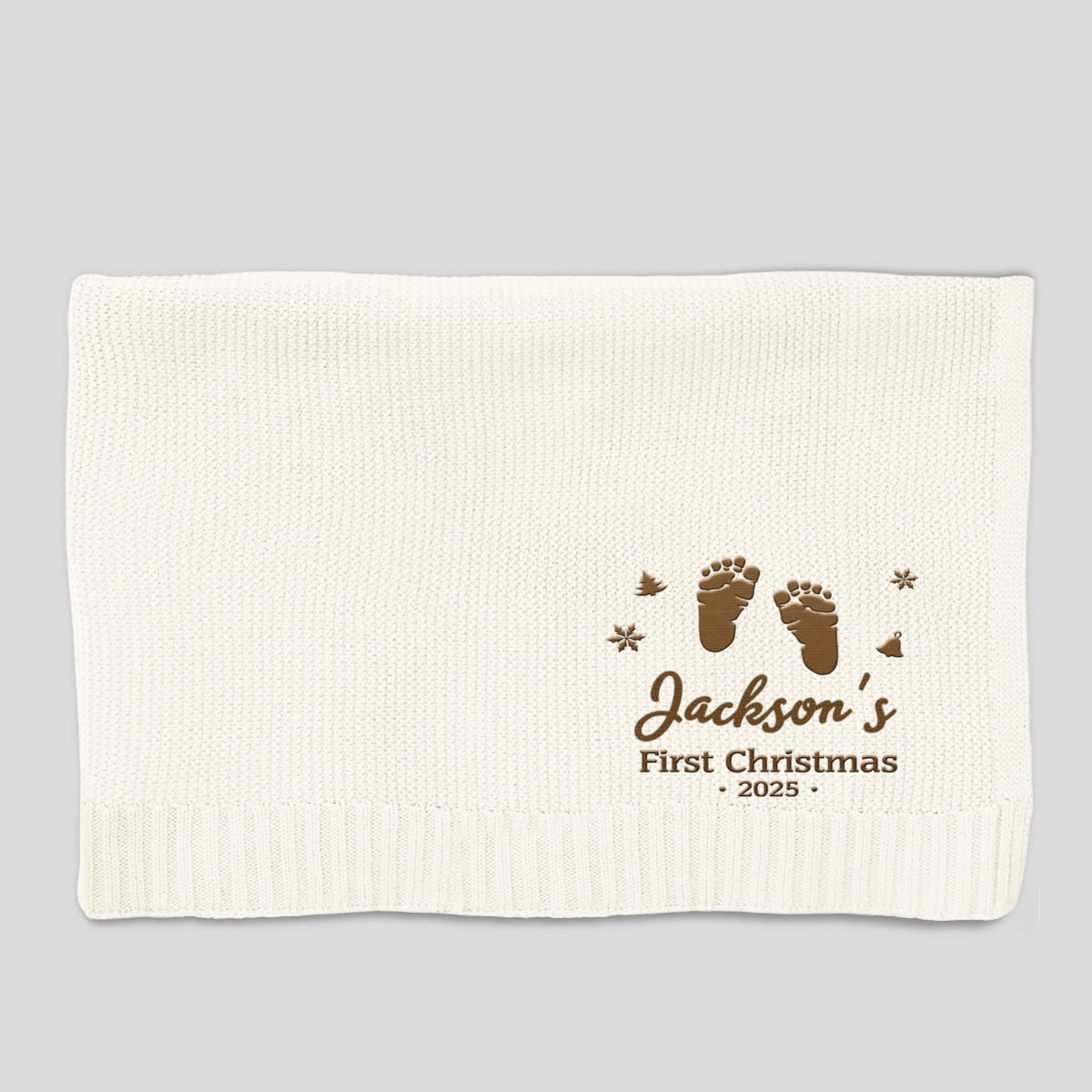 Baby First Christmas - Personalized Custom Embroidered Knitted Baby Blanket