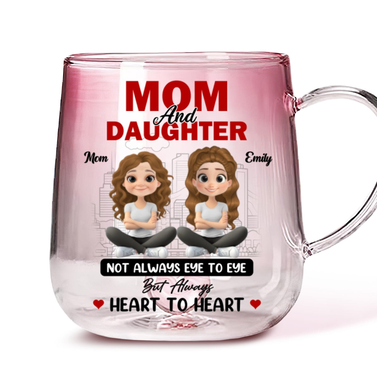 The Bond Of Love Between Mother And Daughter - Personalized Custom Pink Gradient Glass Mug