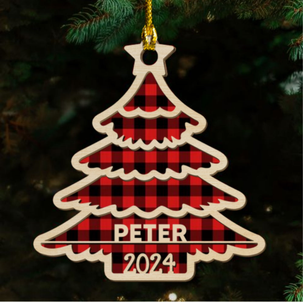 Family Name Christmas Tree - Personalized Custom 2-layered Wood Ornament