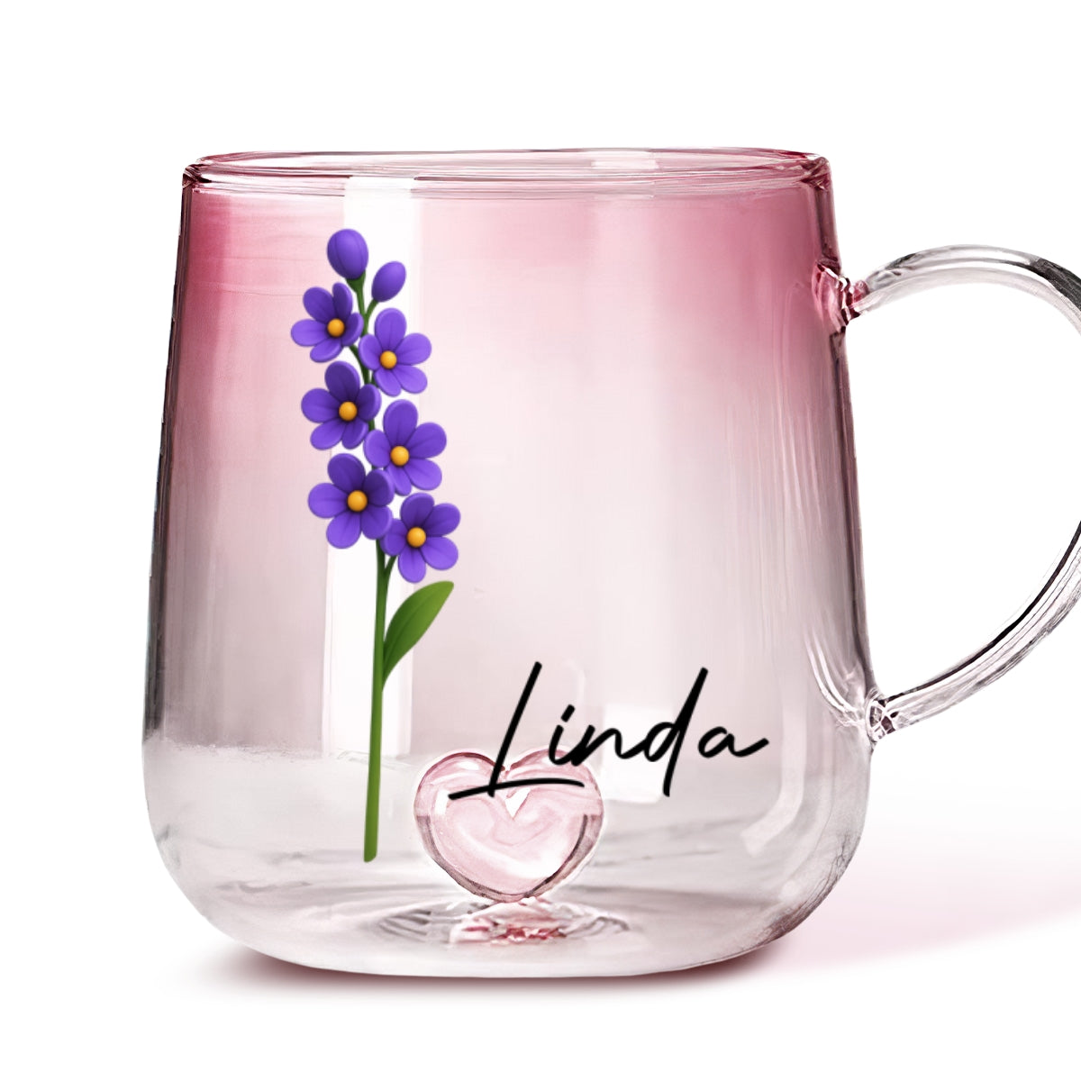 Friend Birth Month Flower - Personalized Custom Pink Gradient Glass Mug