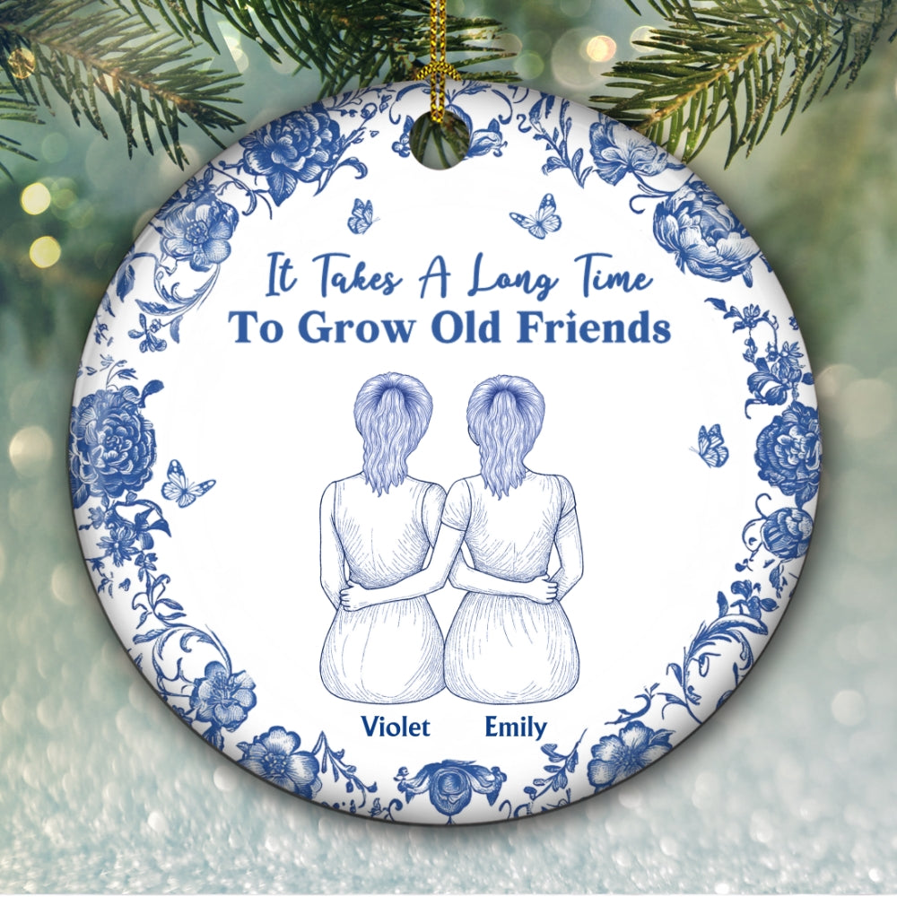 A True Friendship Blue Toile - Personalized Custom Ceramic Ornament