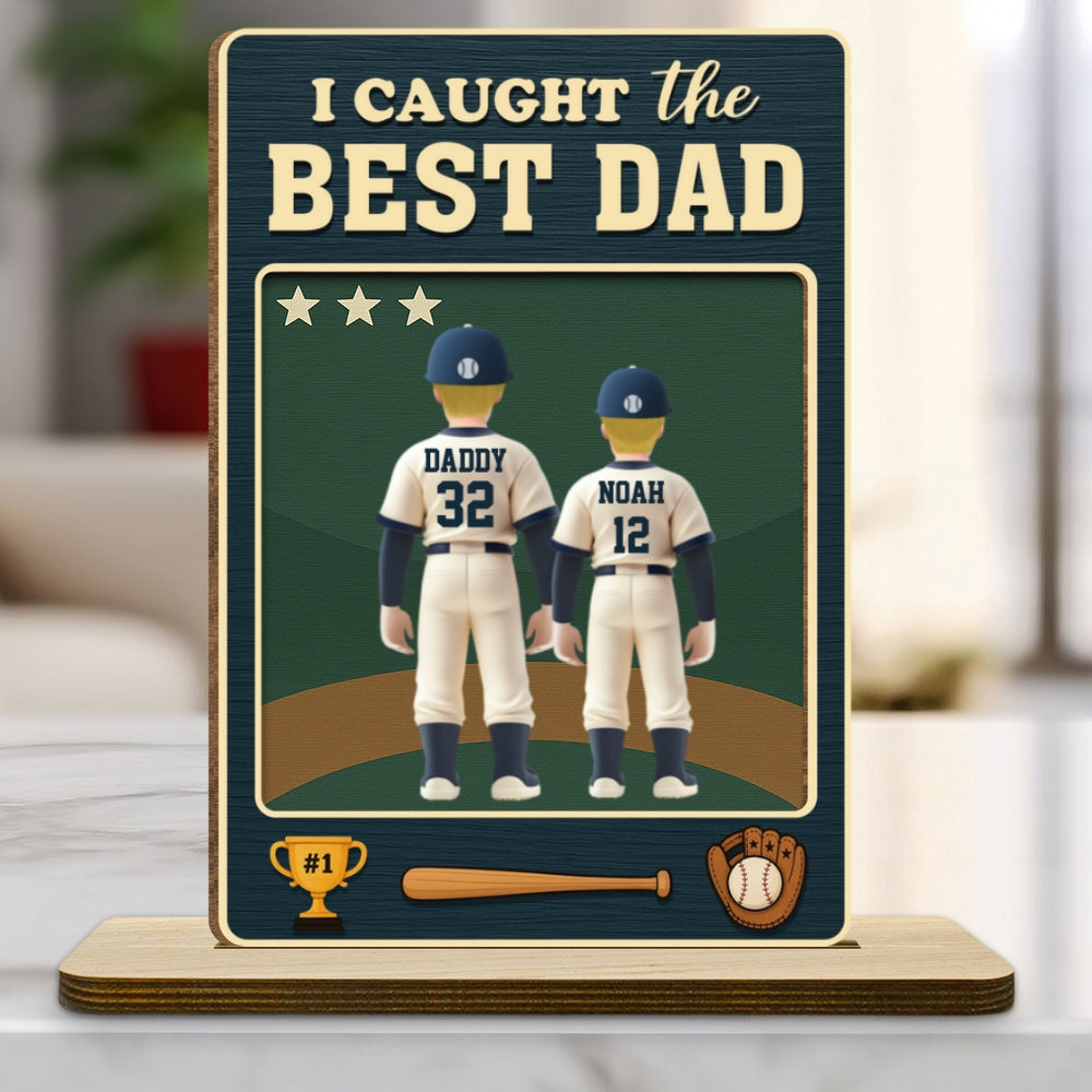 Daddy And His Teammate - Personalized Custom 2-Layer Wood Plaque With Flat Base