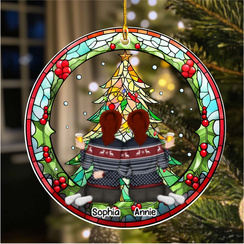 Mother And Daughter, Sister, Bestie Sitting Together - Personalized Custom Acrylic Ornament