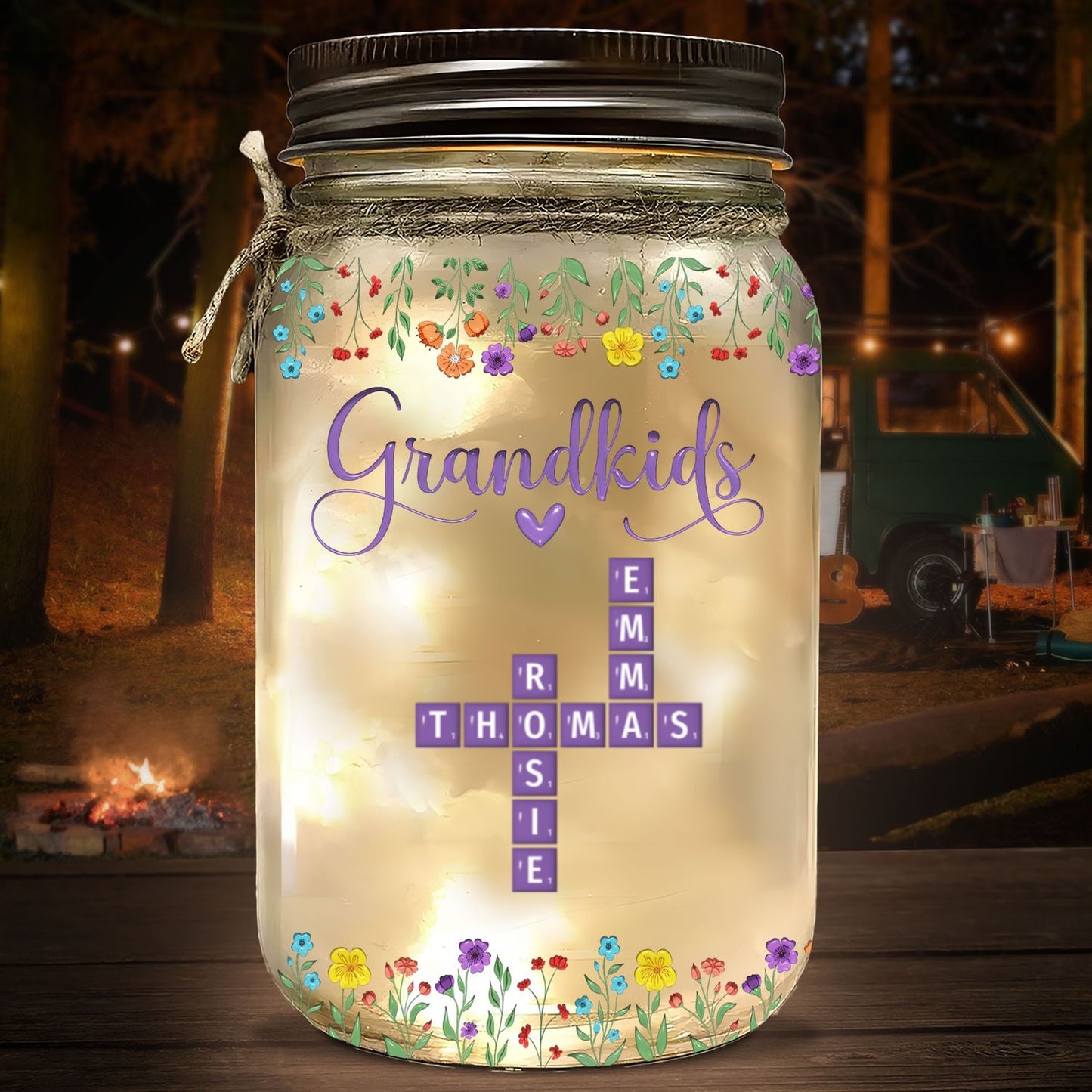 Love My Grandkids Crossword - Personalized Custom Mason Jar Light