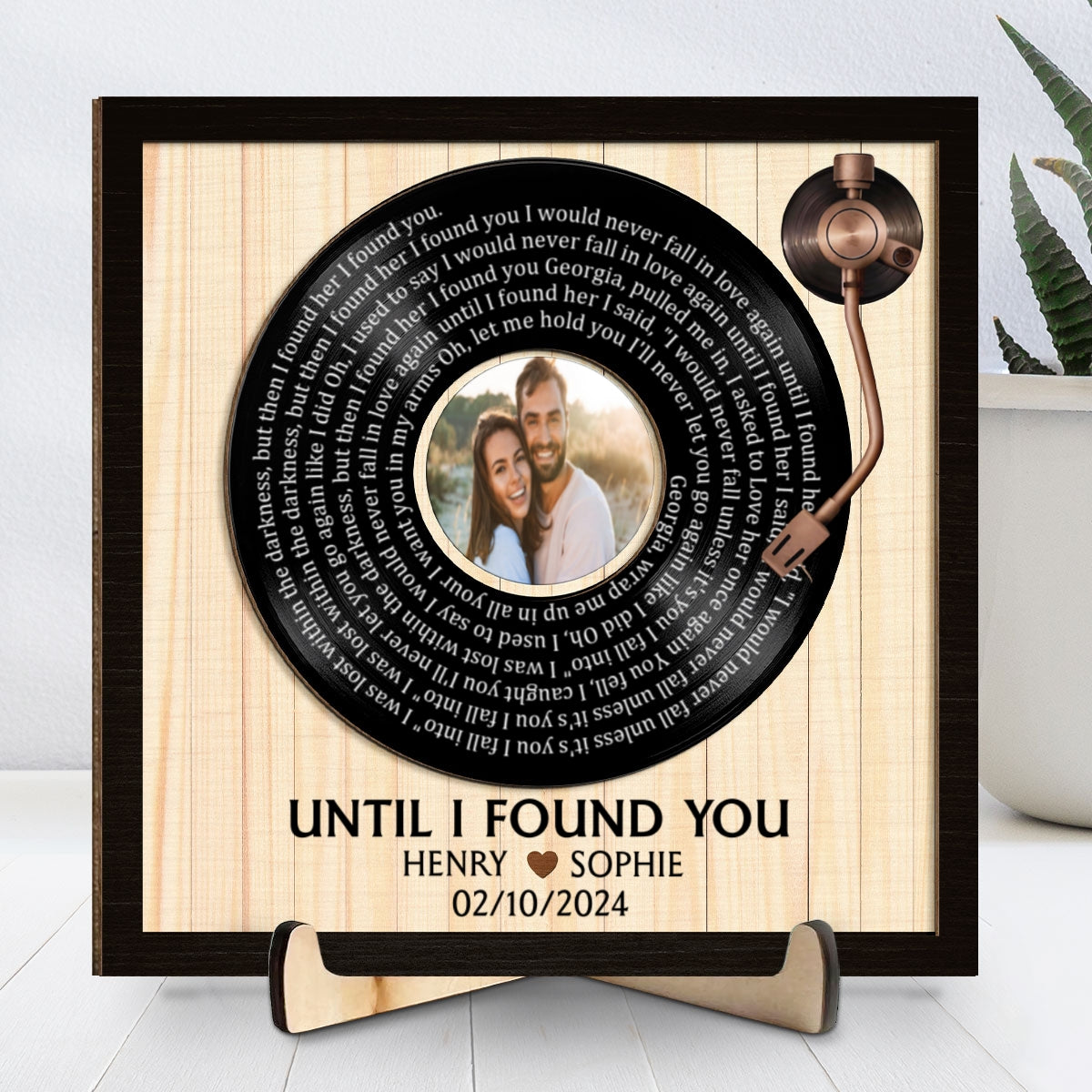 Custom Spiral Song Lyrics And Couple Photo - Personalized Custom Wooden Plaque
