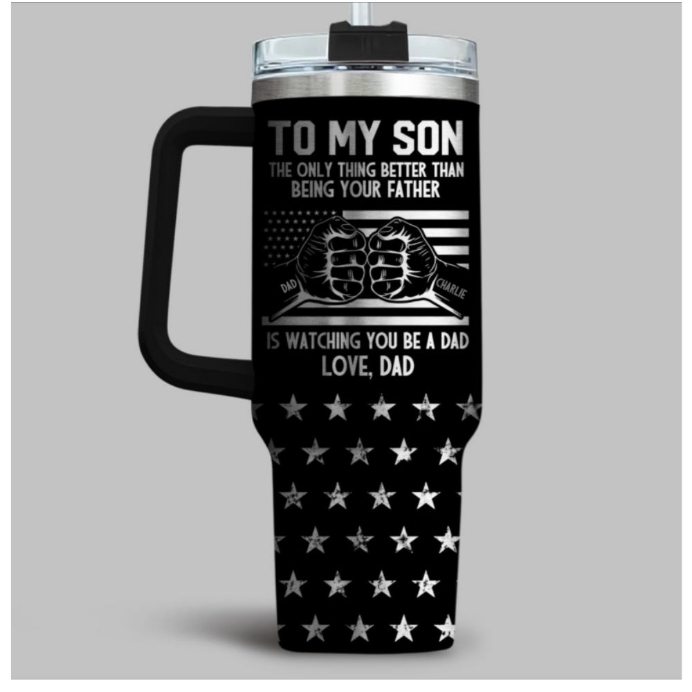 To My Son - Personalized Custom Engraved 40oz Tumbler With Handle