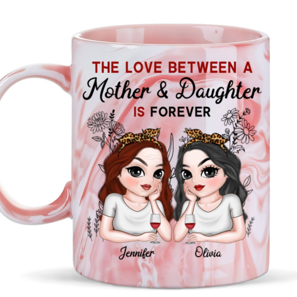 Mother And Daughter Always Together - Personalized Custom Pink Marble Mug