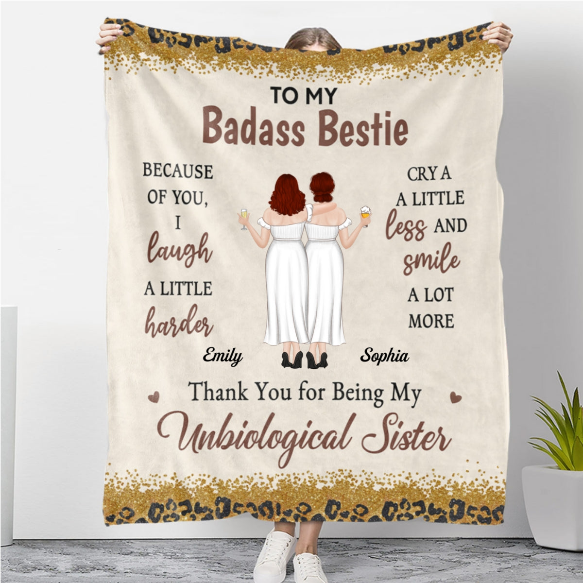 Because Of You I Laugh A Little Harder - Personalized Custom Fleece Blanket