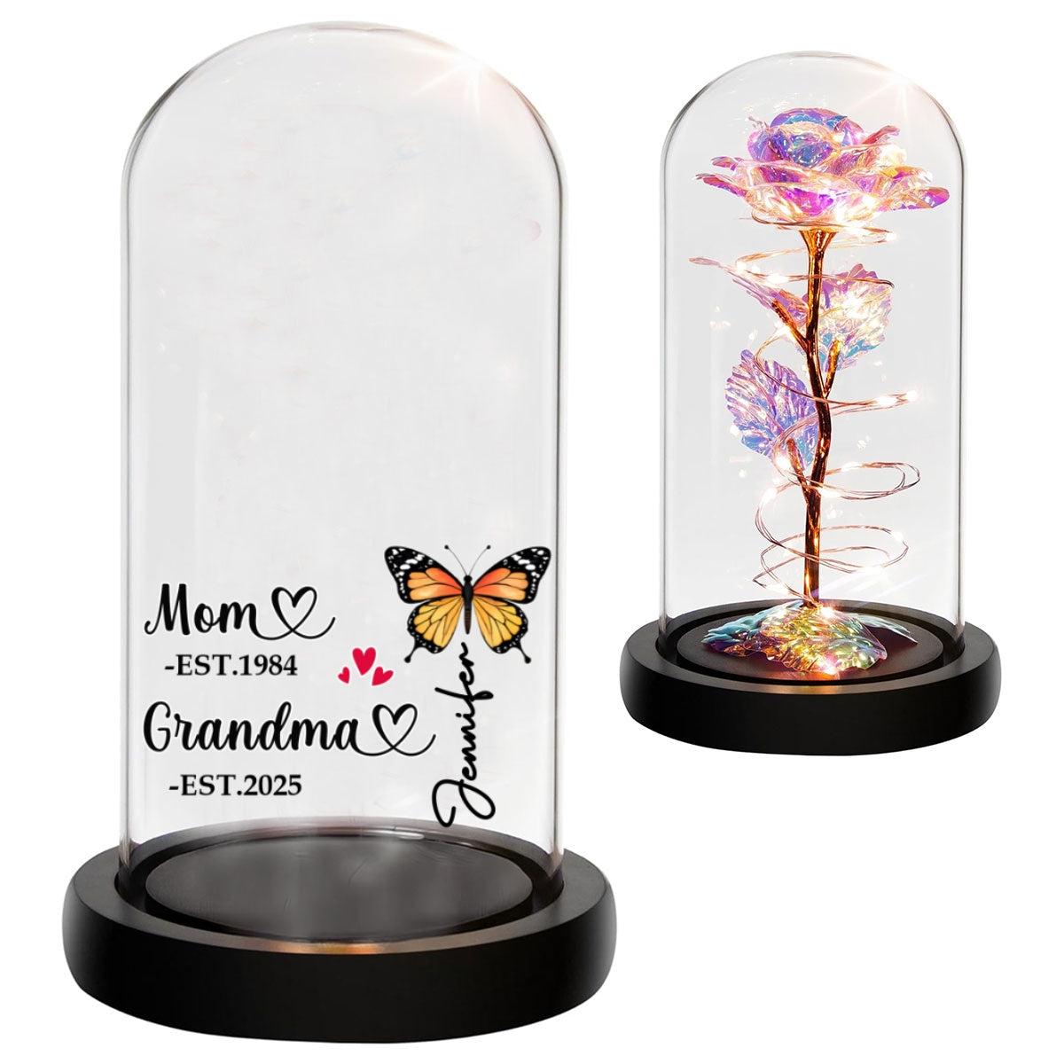 First Mom Now Grandma - Personalized Custom Sparkly Rose