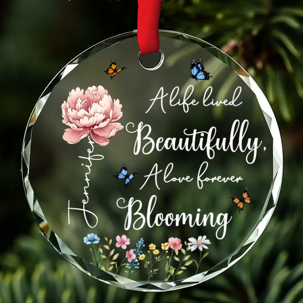 Forever Blooming In Memories - Personalized Custom Glass Ornament