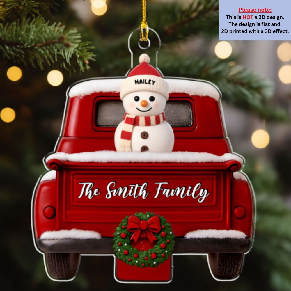 Red Truck Snowman Family - Personalized Custom Acrylic Ornament