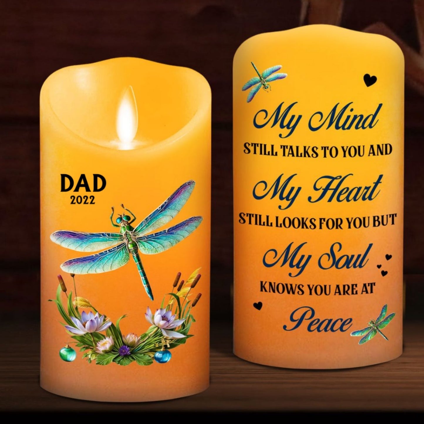My Mind My Heart My Soul Dragonfly - Personalized Custom LED Candle