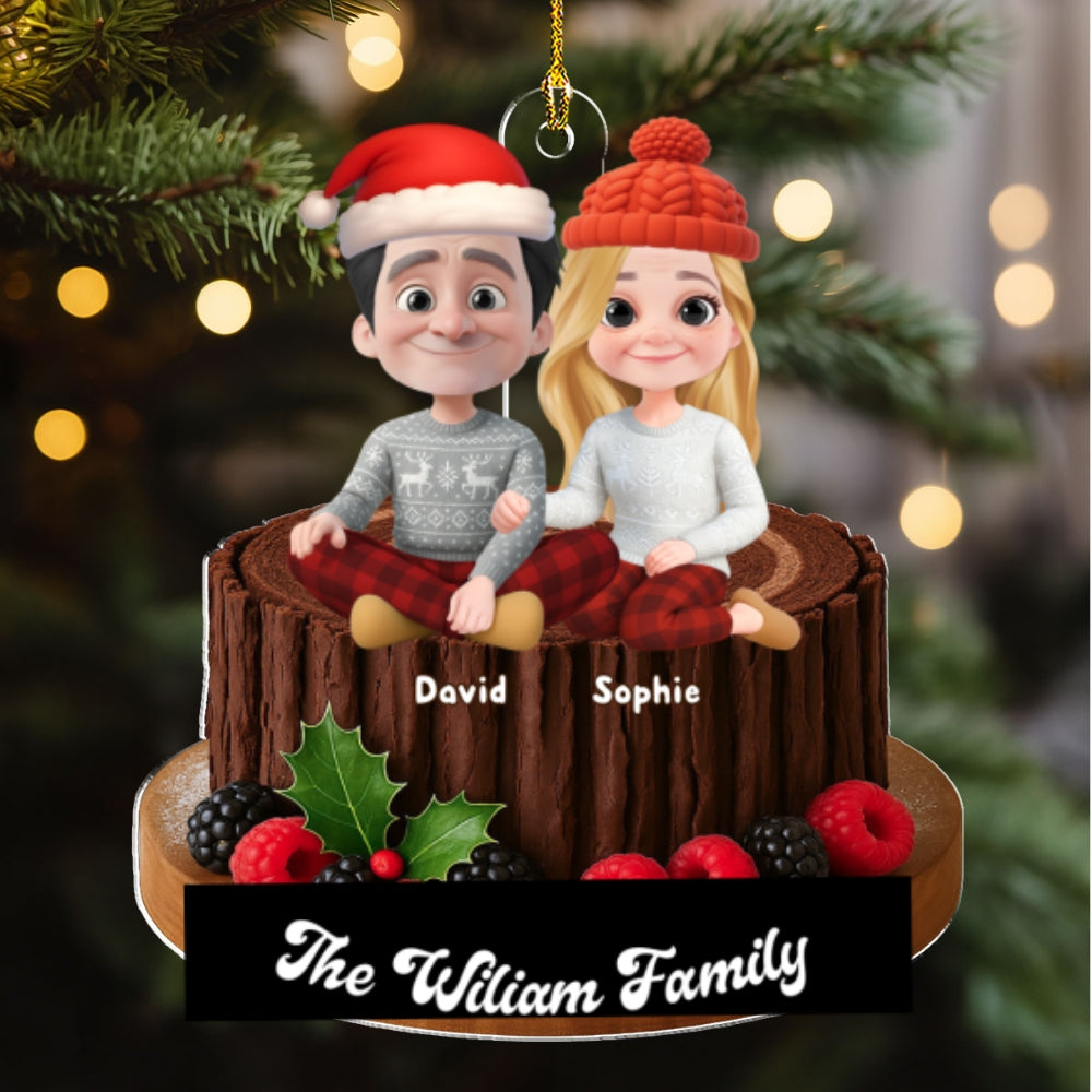 Yule Log Cake Family - Personalized Custom Acrylic Ornament