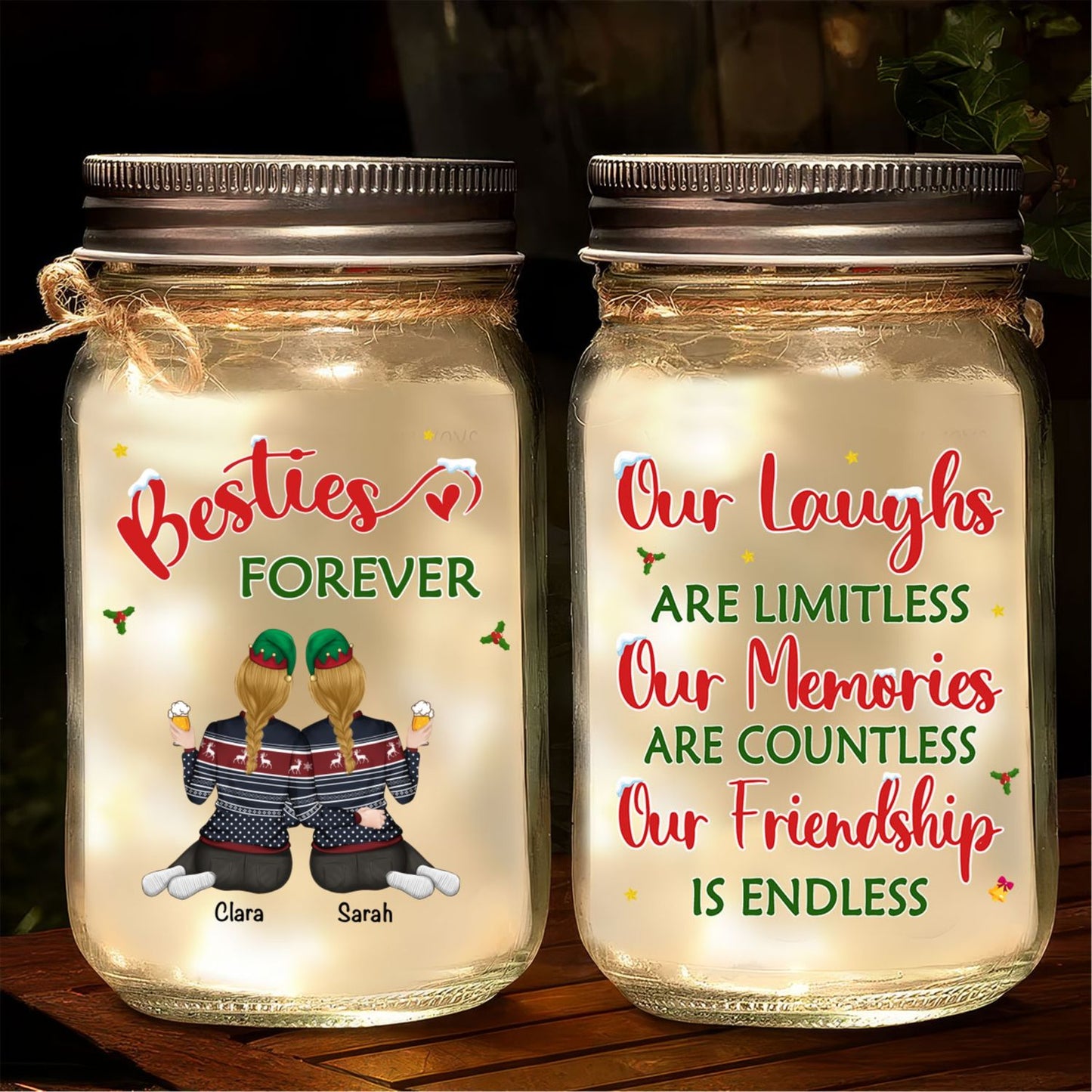 Our Friendship Christmas - Personalized Custom Mason Jar Light