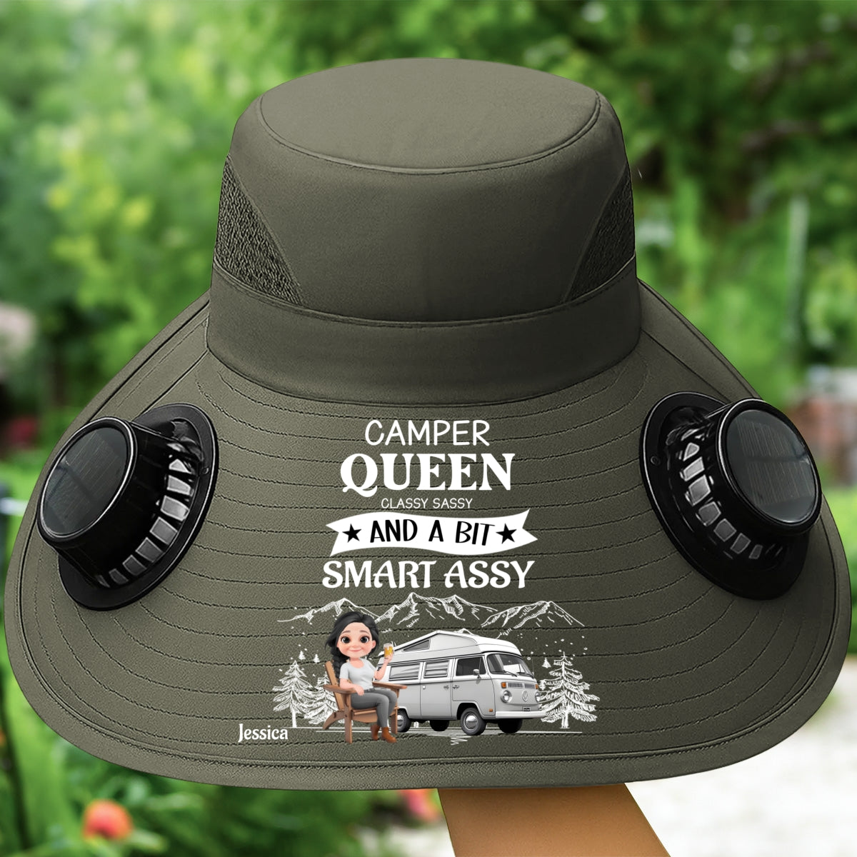 Truly A Queen Of Campers - Personalized Custom Solar Fan Hat