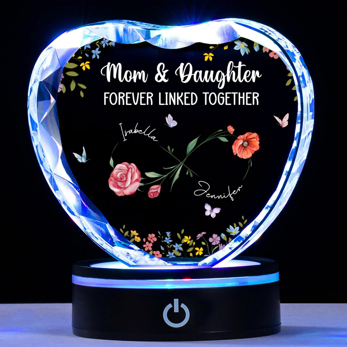 Mom And Daughter Forever Linked - Personalized Custom Crystal Led Light