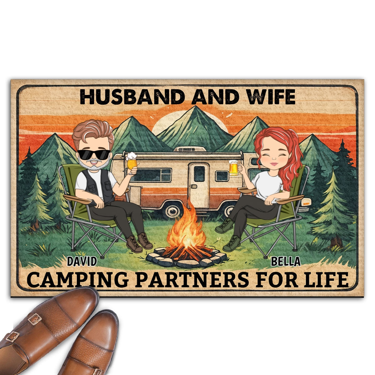 Husband And Wife Camping Partners For Life - Personalized Custom Doormat