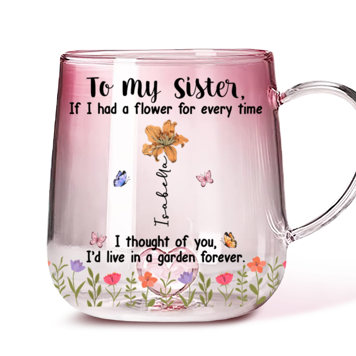 Sisters Make Life More Beautiful - Personalized Custom Pink Gradient Glass Mug