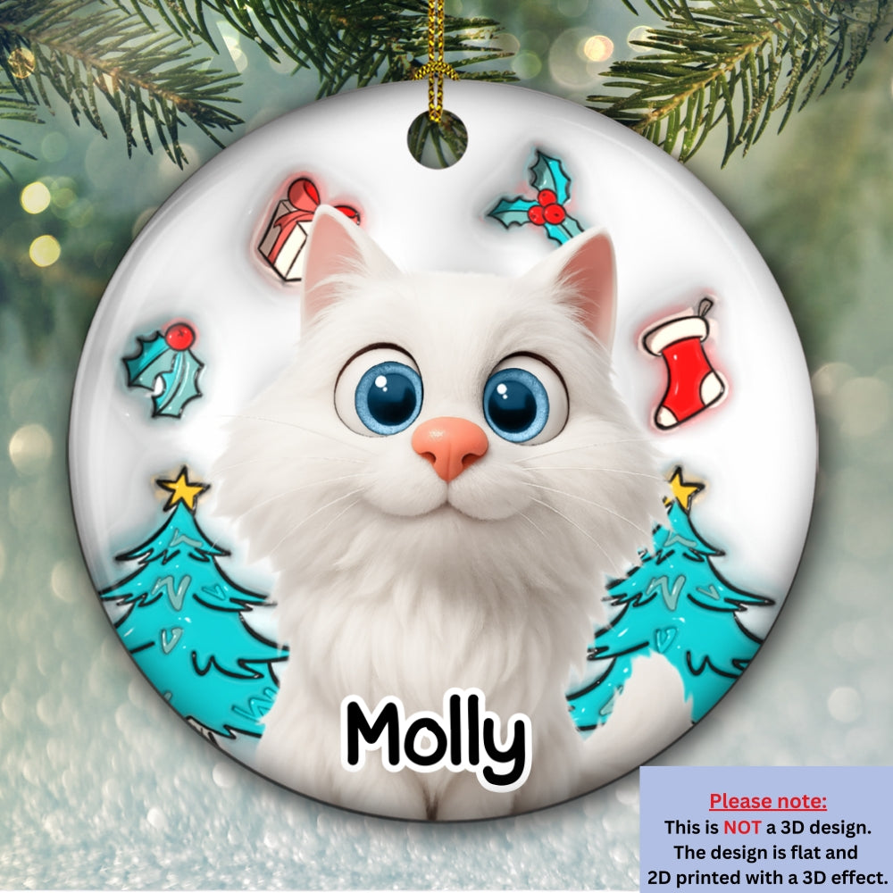 Cat Is Santa - Personalized Custom 3D Inflated Effect Ceramic Ornament