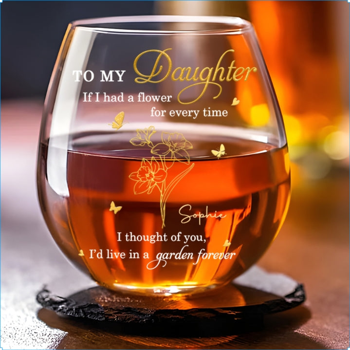 Always Thinking of You Daughter - Personalized Custom Wine Glass