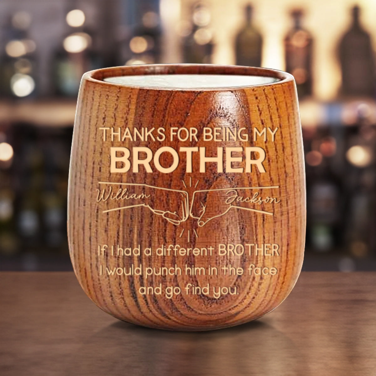 Thanks For Being My Brother - Personalized Custom Wooden Whiskey Glass