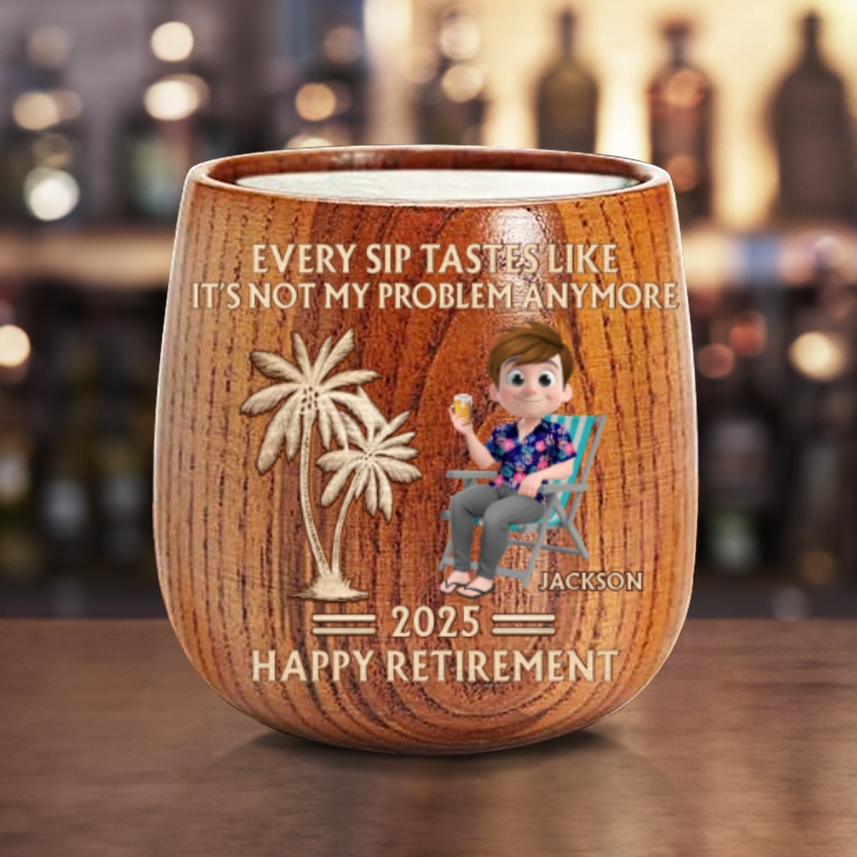 Happy Retirement - Personalized Custom Wooden Whiskey Glass