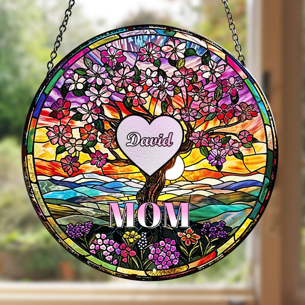 Love Grows Here - Personalized Custom Stained Glass Window Hanging Suncatcher