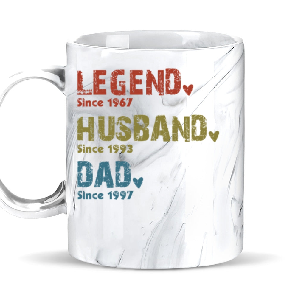 Legend, Husband, Dad, Grandpa - Personalized Custom Grey Marble Mug