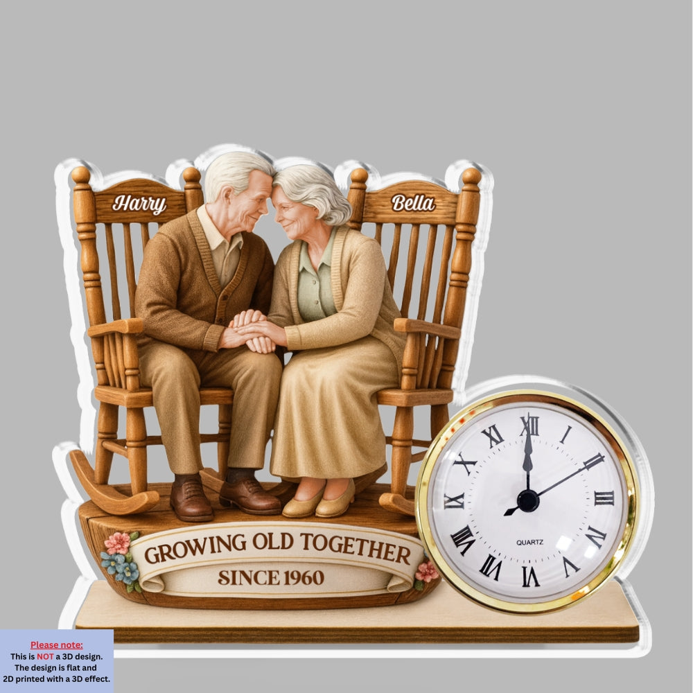 Growing Old Together - Personalized Custom Acrylic Desk Clock Plaque