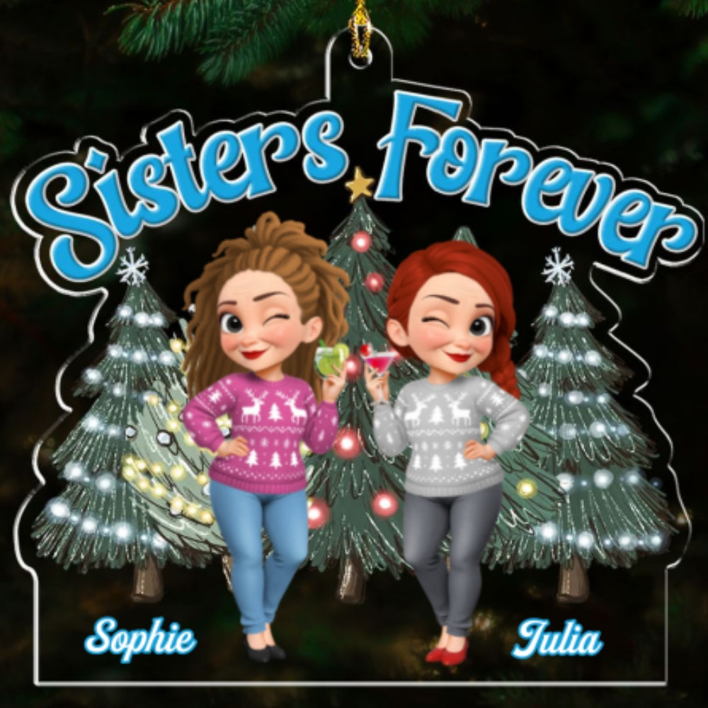 Sisters Bond Christmas - Personalized Custom Acrylic Ornament