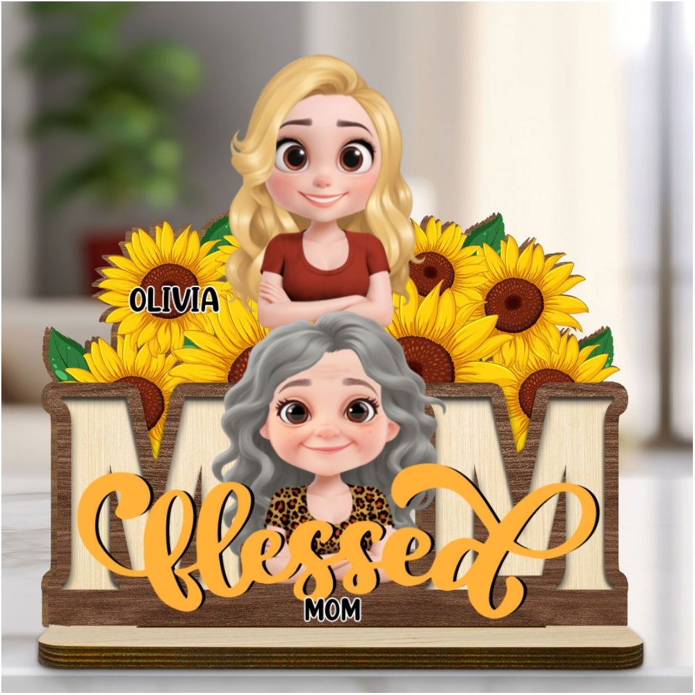 Blessed Mom - Personalized Custom 2-Layer Wood Plaque With Flat Base