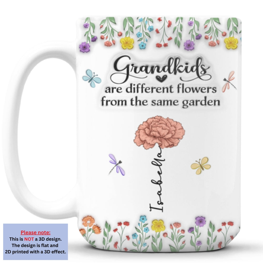Grandkids Are Different Flowers - Personalized Custom 3D Inflated Effect Coffee Mug