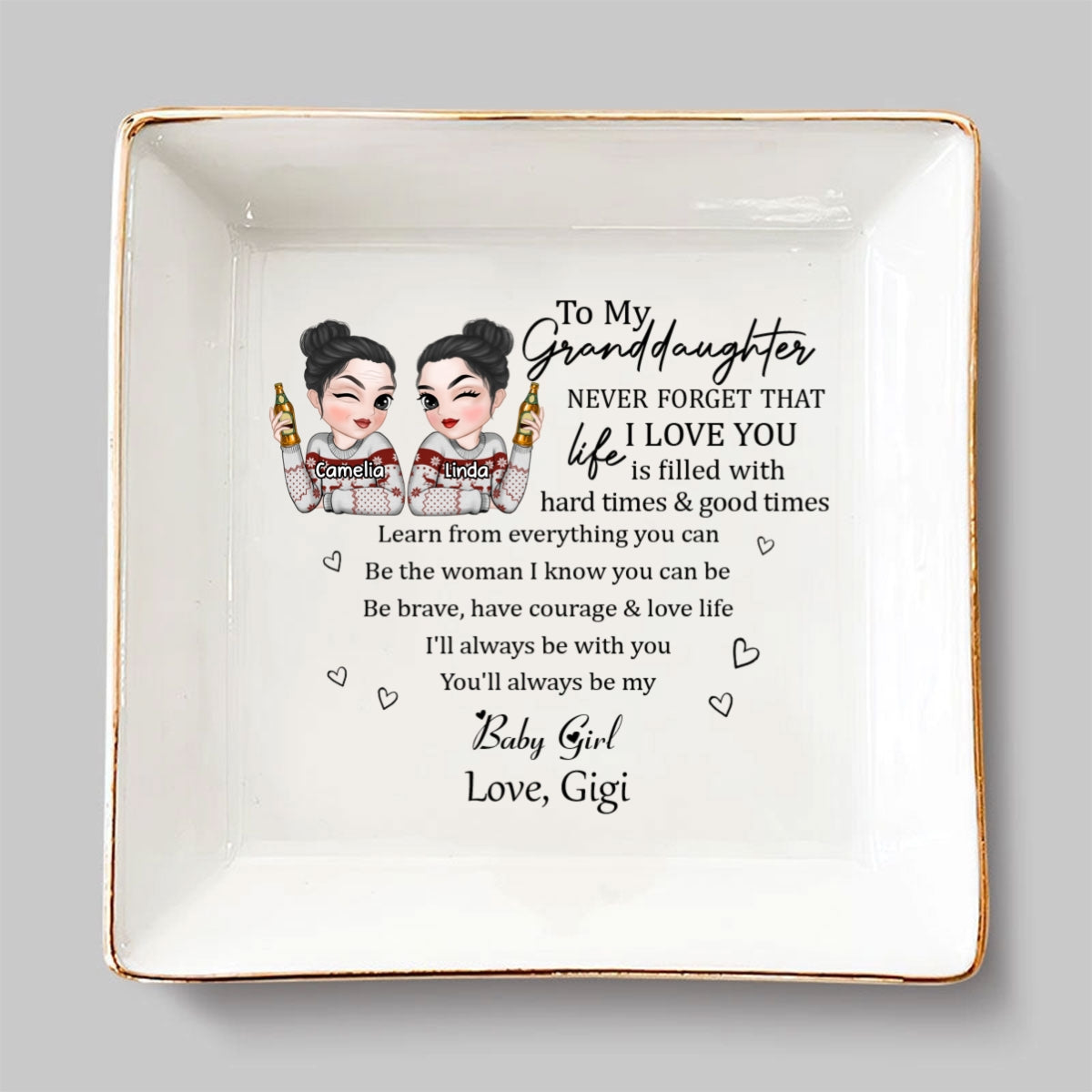 Granddaughter Never Forget - Personalized Custom Jewelry Dish