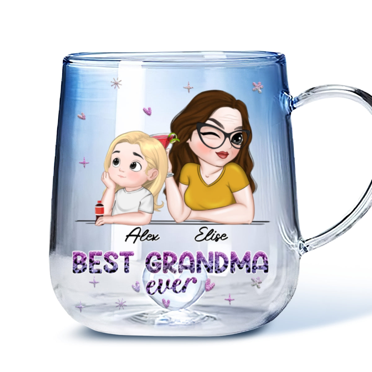 Best Grandma - Personalized Custom Blue Gradient Glass Mug
