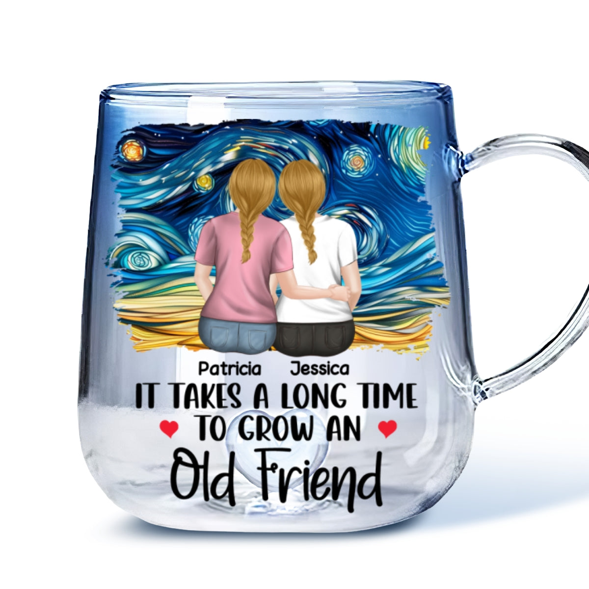 Friendship Forever - Personalized Custom Blue Gradient Glass Mug