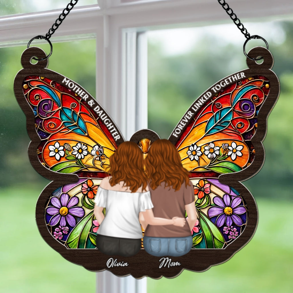 Mom And Daughter Forever Linked Together - Personalized Custom Suncatcher