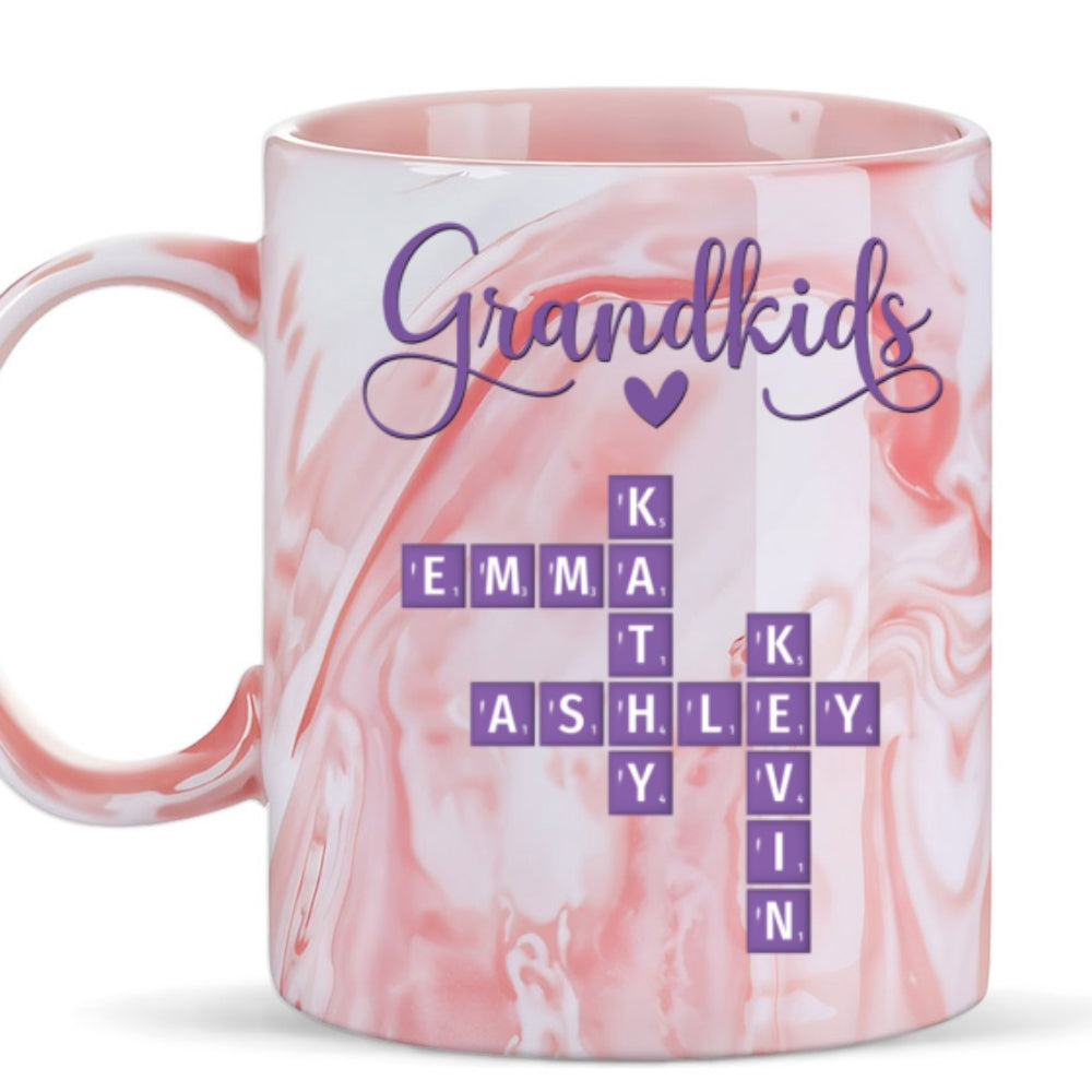 Love My Grandkids Crossword - Personalized Custom Pink Marble Mug