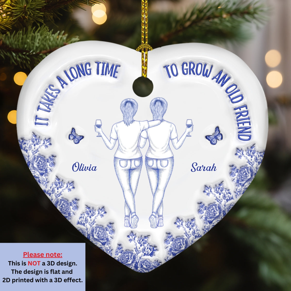 Old Friends Grow Together - Personalized Custom 3D Inflated Effect Ceramic Ornament