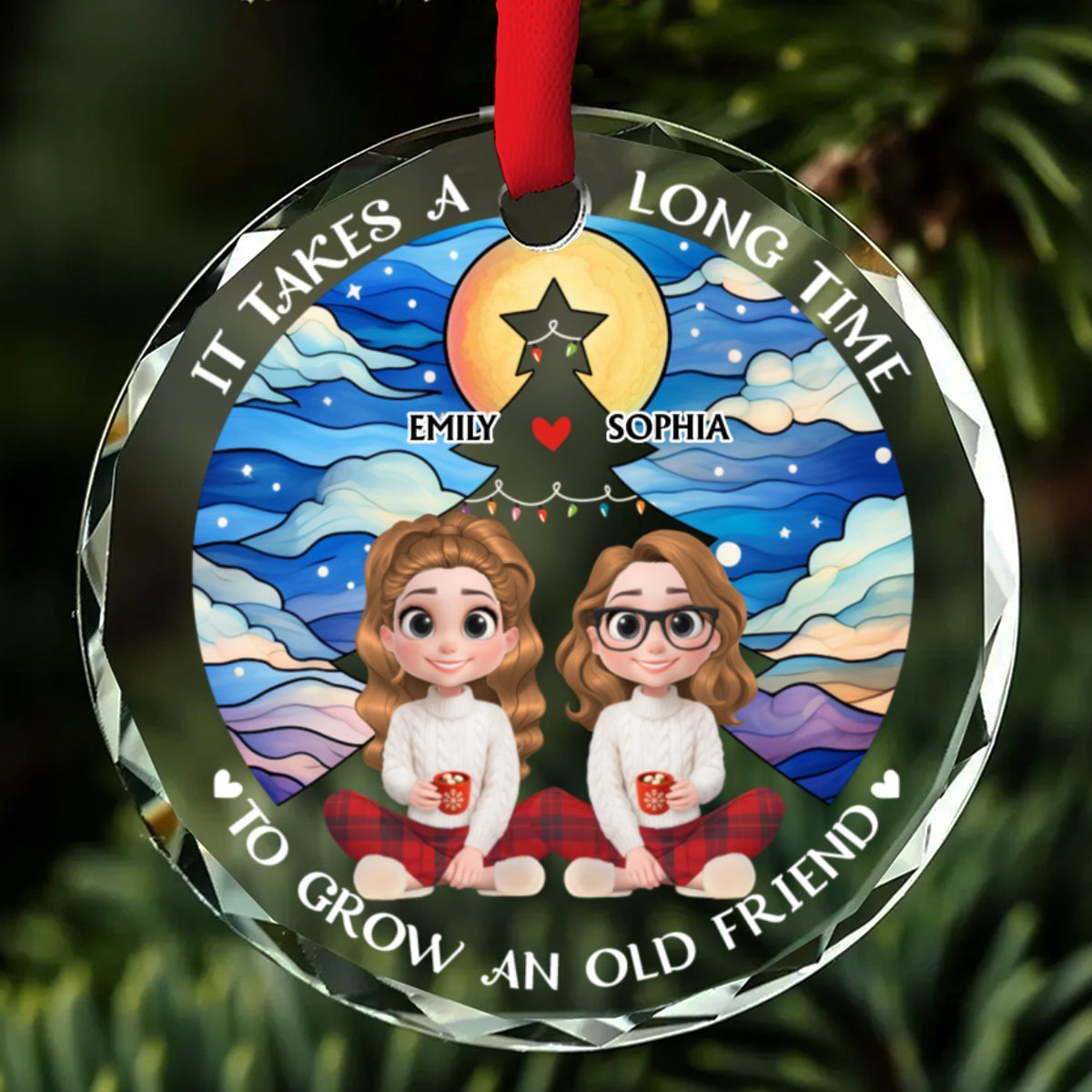 New Year Old Bestie - Personalized Custom Glass Ornament