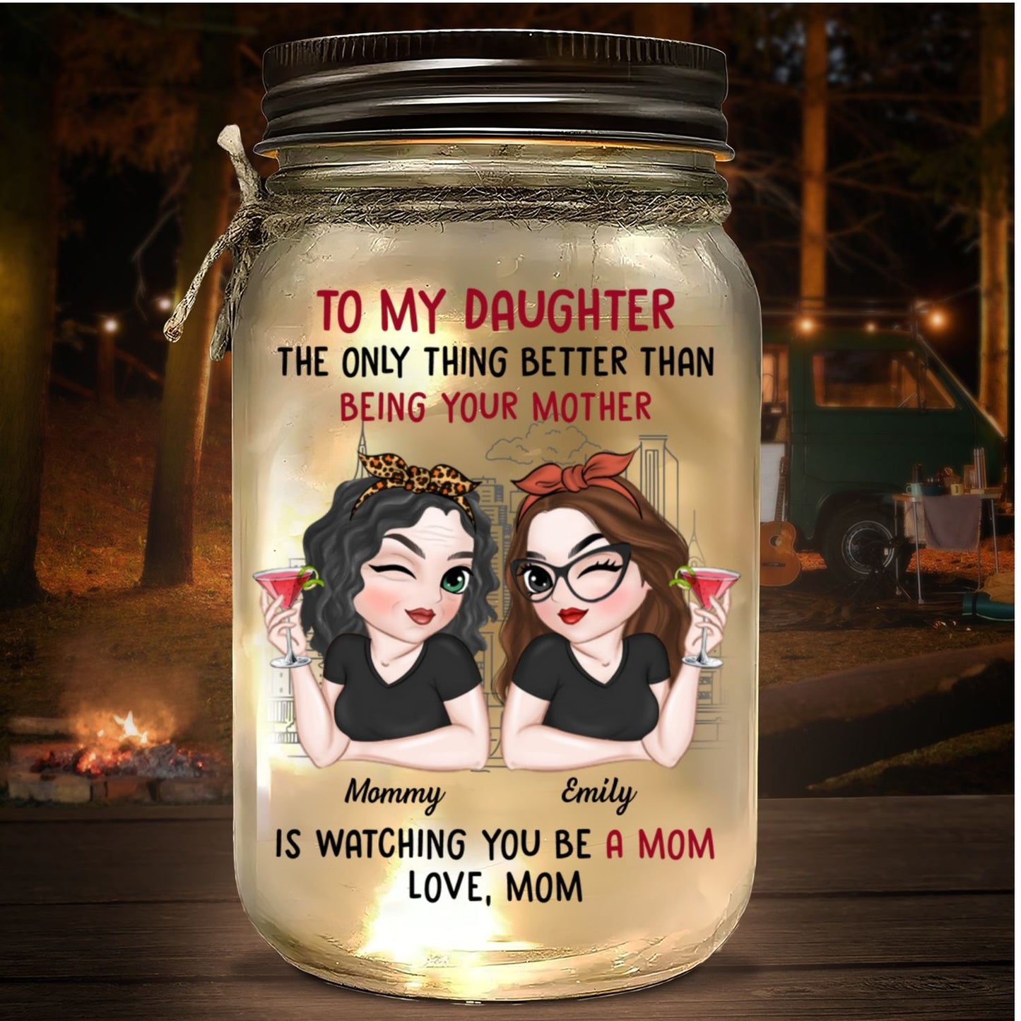 To My Daughter - Personalized Custom Mason Jar Light